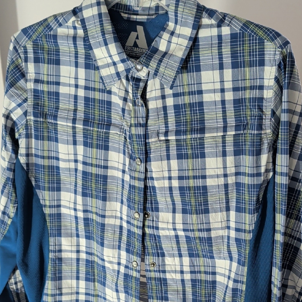Eddie Bauer Blue and White Plaid Women's Button Down Shirt